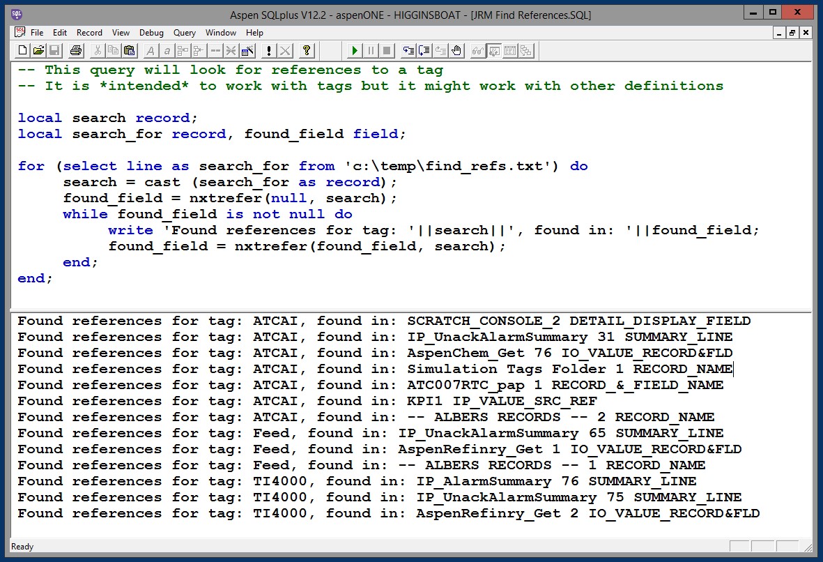 Screenshot of the SQLplus code and output in the SQLplus Query Writer