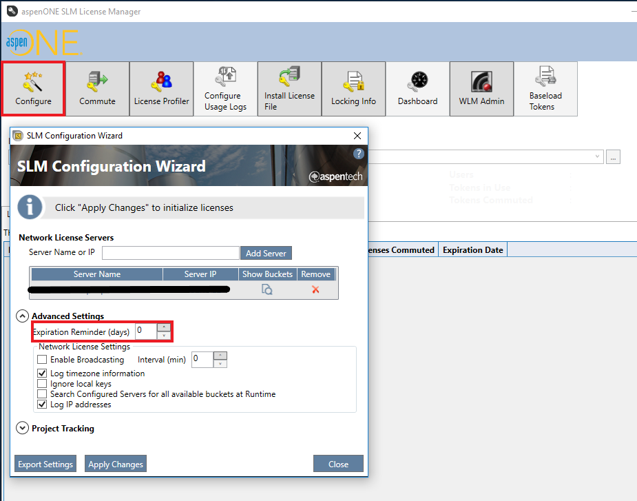 SLM Configuration Wizard Window